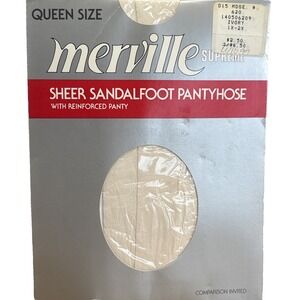 Merville Supreme Pantyhose 1X-2X Ivory Sheer Sandalfoot Vtg 80s Queen Size